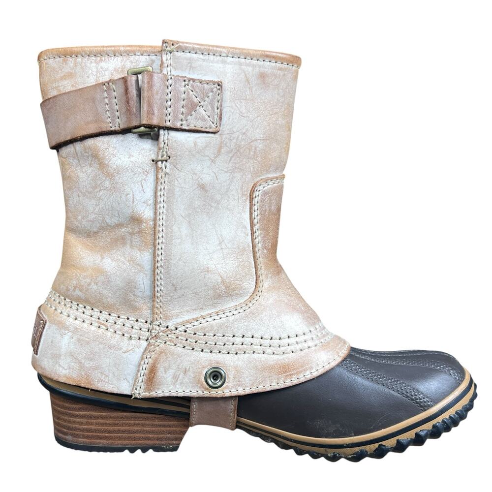Sorel Slimpack Short Waterproof Tan Leather Duck Boots Size 7 - Picture 4 of 10